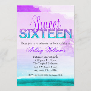 Invitation Bonbon pourpre 16 à Aqua d'étincelle tropicale