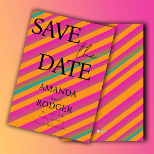 Invitation Bonbon Rétro Vert Rose Géométrique Enregistrer la