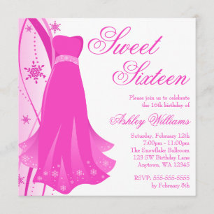 Invitation Bonbon rose 16 du pays des merveilles d'hiver de