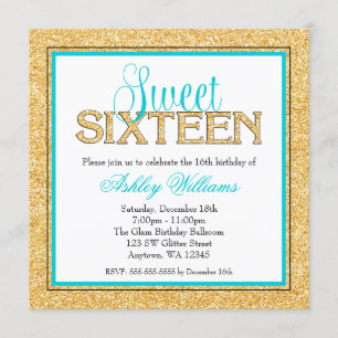 Invitation Bonbon turquoise 16 de Faux à or fascinant de