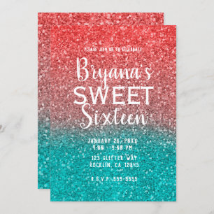 Invitation Bonbon turquoise orange 16 à parties scintillantes