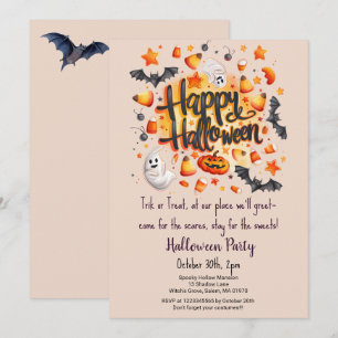 Invitation Bonbons Corn Trick ou Treat Bats Halloween Party