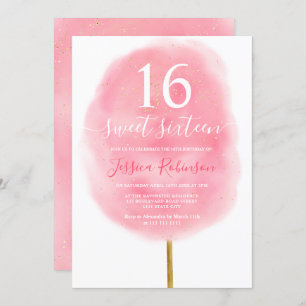Invitation Bonbons de coton d'eau rose amusant parties scinti