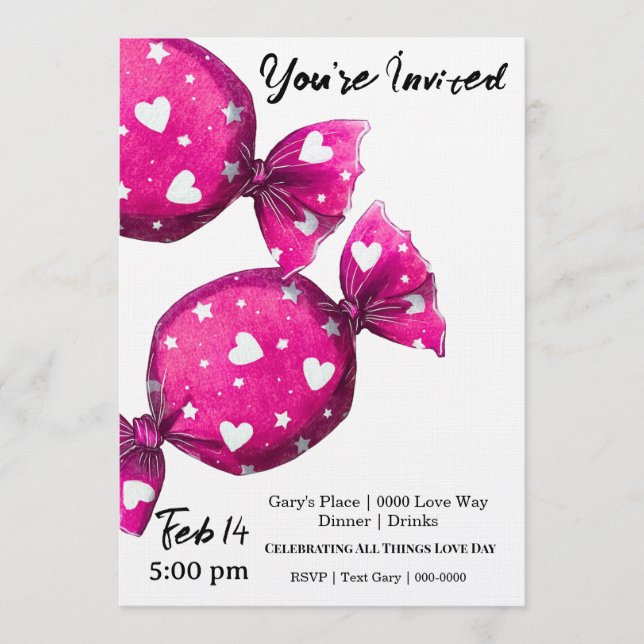 Invitation Bonbons de la Saint-Valentin recouverts de coeurs  (Devant)