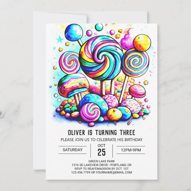 Invitation Bonbons en coton moderne modifiable Anniversaire (Devant)