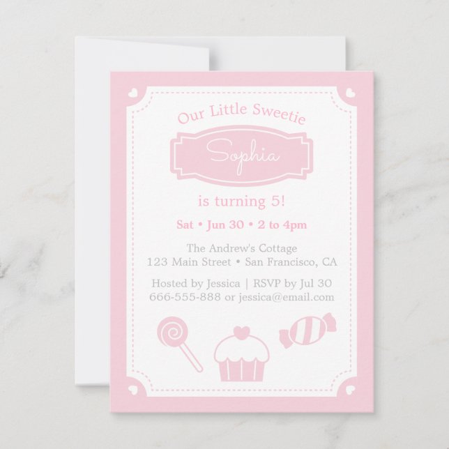 Invitation Bonbons et Cupcake, Fête d'anniversaire pour fille (Devant)