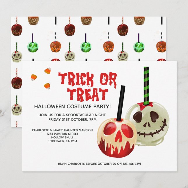 Invitation Bonbons Halloween Trick or Treat Crâne (Devant / Derrière)