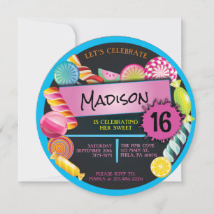 Invitation Bonbons Sucré 16 Seize Anniversaire Fête