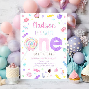 Invitation Bonbons sucré une lollipop premier anniversaire