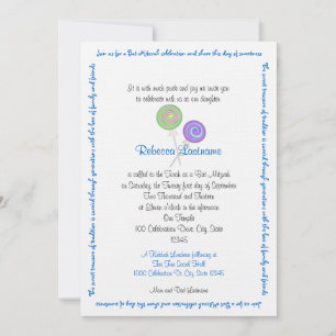Invitation Bonbons Trésors Bat mitzvah Bleu