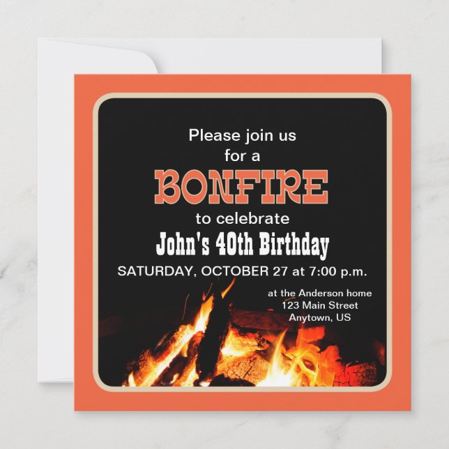 Invitation Bonfire Anniversaire de fête (Devant)