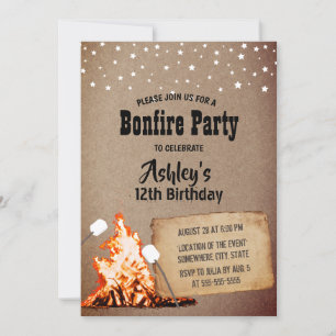 Invitation Bonfire fête d'anniversaire Rustic Kraft