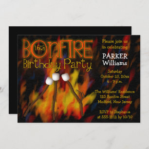 Invitation Bonfire Marshmellow Roast 16e fête d'anniversaire