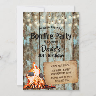 Invitation Bonfire Party Rustic String Light Grange Anniversa