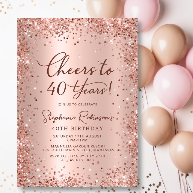 Invitation Bonheur à Quarante Ans Rose Gold 40e Anniversaire (Créateur téléchargé)