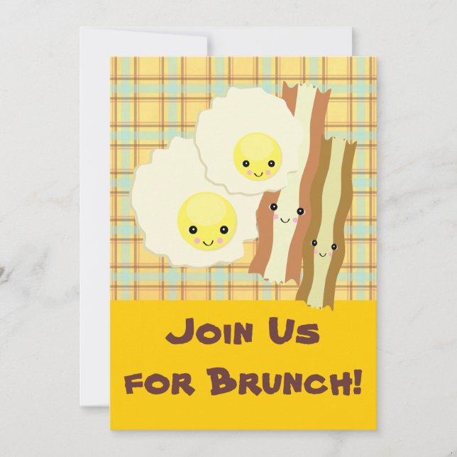 Invitation bonheur kawaii  œufs bacon brunch petit-déjeuner (Devant)