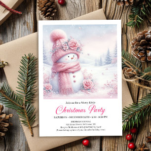 Invitation Bonhomme de neige coquette rose douce Noël Editabl