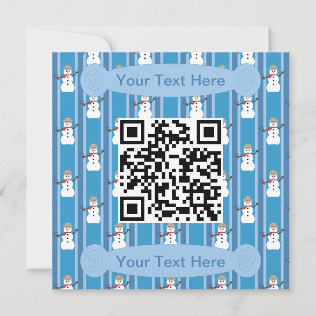 Invitation Bonhomme de neige détective QR Code bleu amusant e (Devant)