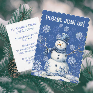 Invitation Bonhomme de neige heureux Flocons de neige Bleu Bl
