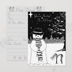 Invitation bonhomme de neige monochrome avec foulard invitati