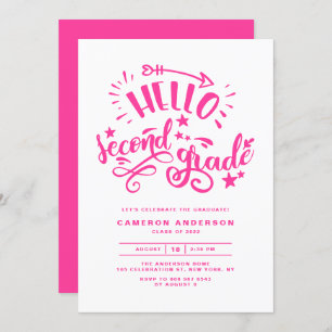 Invitation Bonjour 2e année Script Pink Graduation
