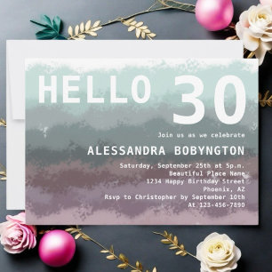 Invitation Bonjour 30 anniversaire ombre turquoise violet bla