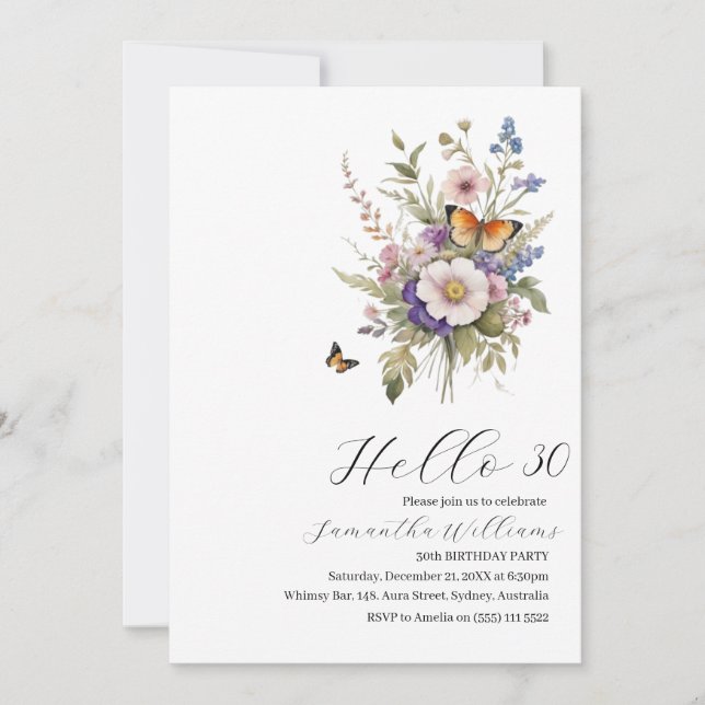 Invitation Bonjour 30 Simple adulte 30e anniversaire invitati (Devant)