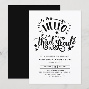 Invitation Bonjour 3e année   Graduation noire de deuxième an