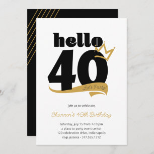 Invitation Bonjour 40 Jalons Anniversaire Couronne d'or noir