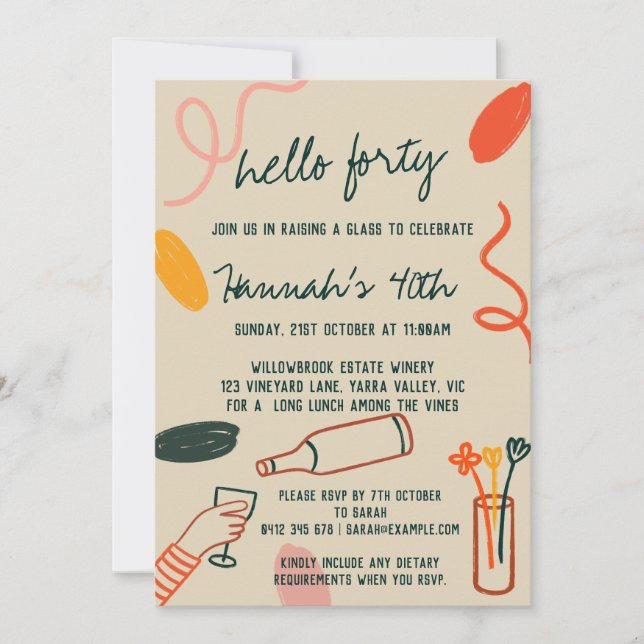 Invitation Bonjour 40 Quarty Winery Déjeuner Anniversaire (Devant)