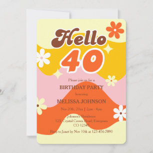 Invitation Bonjour 40 Retro Wave Fleur Anniversaire