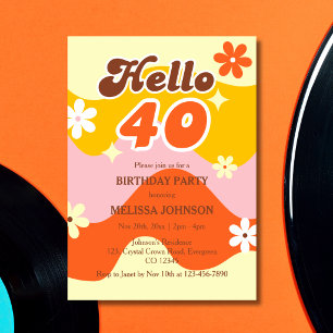 Invitation Bonjour 40 Retro Wave Fleur Anniversaire 