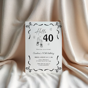 Invitation Bonjour 40e anniversaire Élégant noir et blanc Nœu