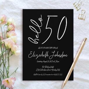 Invitation Bonjour 50 ans, anniversaire minimaliste fabuleux