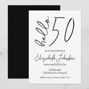 Invitation Bonjour 50 ans Fabulux Anniversaire Simple Noir et