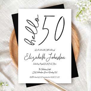 Invitation Bonjour 50 ans Fabulux Anniversaire Simple Noir et