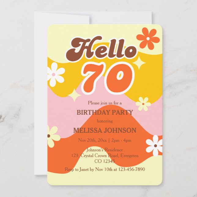Invitation Bonjour 70 Rétro Vague Fleur Anniversaire  (Devant)