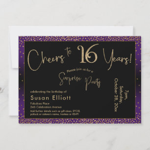 Invitation Bonjour à 16 ans Surprise Anniversaire, violet