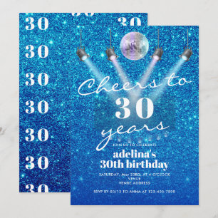 Invitation Bonjour à 30 ans Blue Glam Disco Anniversaire Rétr