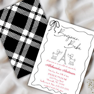 Invitation Bonjour Babe Paris Baby shower français Rose noir