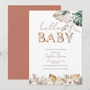 Invitation Bonjour Baby Boho Aquarelle Baby shower Floral