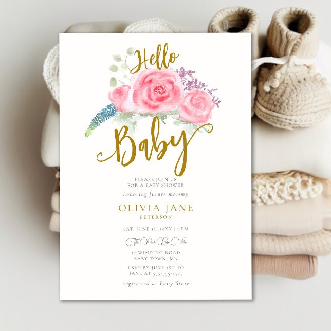 Invitation Bonjour Baby Boho Roses Wreath Baby shower neutre (Créateur téléchargé)