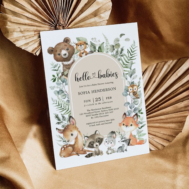 Invitation Bonjour Baby Boho Woodland Twin Baby shower (Créateur téléchargé)