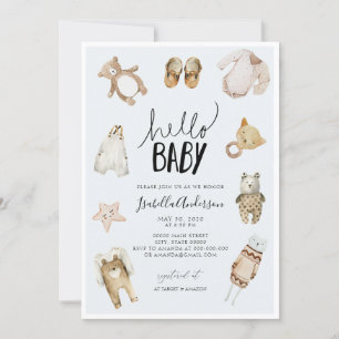 Invitation Bonjour Baby Boy Boho Blue Watercolor Baby shower