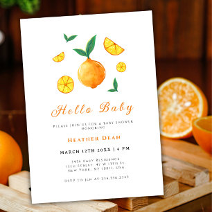 Invitation Bonjour Baby Citrus Orange Baby shower de ferme