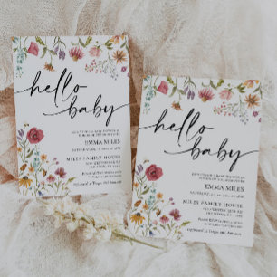Invitation Bonjour Baby Fleur sauvage thème Baby shower Invit