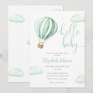 Invitation Bonjour Baby Hot Air Balloon Baby shower neutre