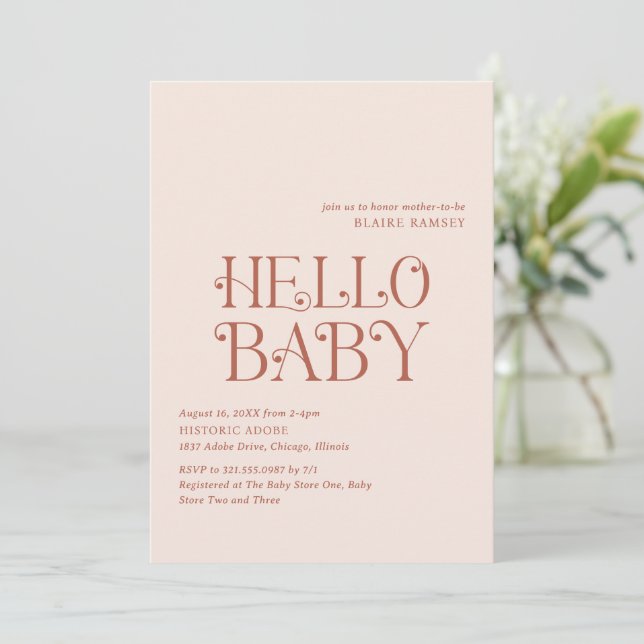 Invitation Bonjour Baby Neutral Baby shower moderne (Debout devant)
