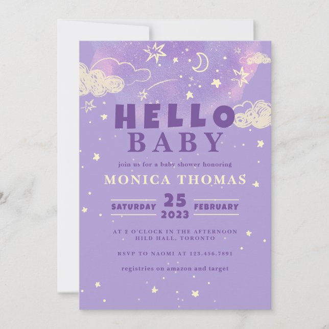 Invitation Bonjour Baby Purple Dream Baby shower (Devant)