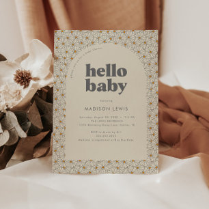 Invitation Bonjour Baby Retro Boho Daisy Baby shower